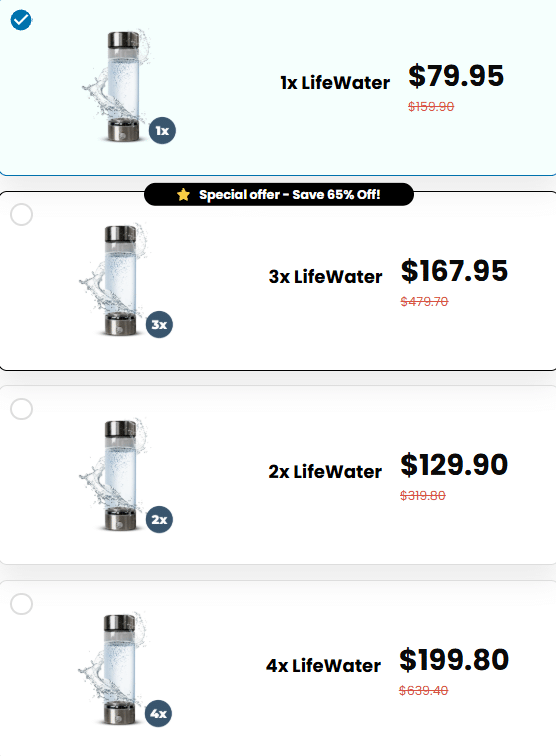 LifeWater Hydrogen Bottle offer page
